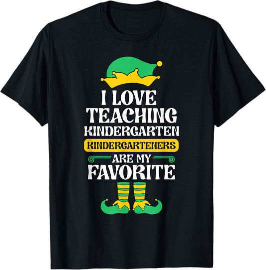 Kindergarten Teacher Elf Christmas Kinder I Love Teaching Women Kids T-Shirt - T-Shirt | Black