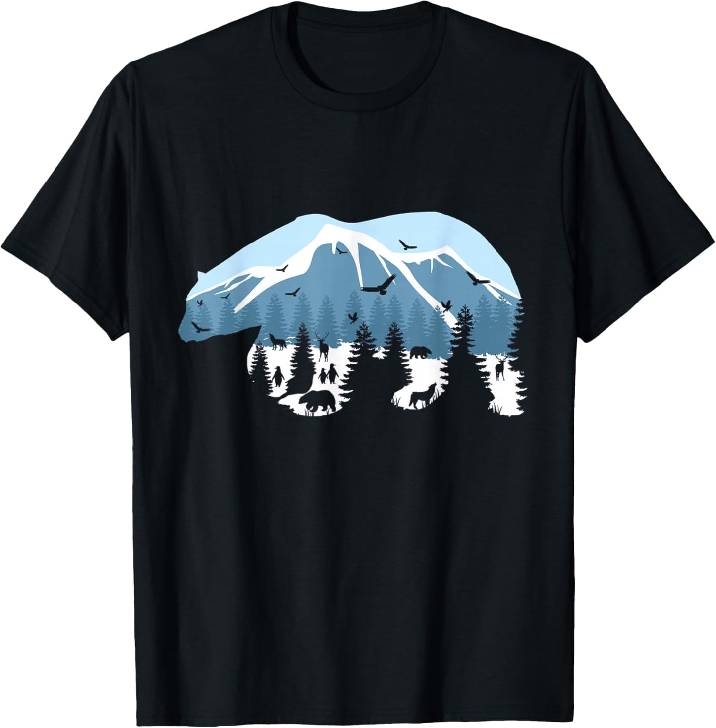 Wildlife Animal Outdoor Trees Silhouette Forest Nature Bear T-Shirt - T-Shirt | Black