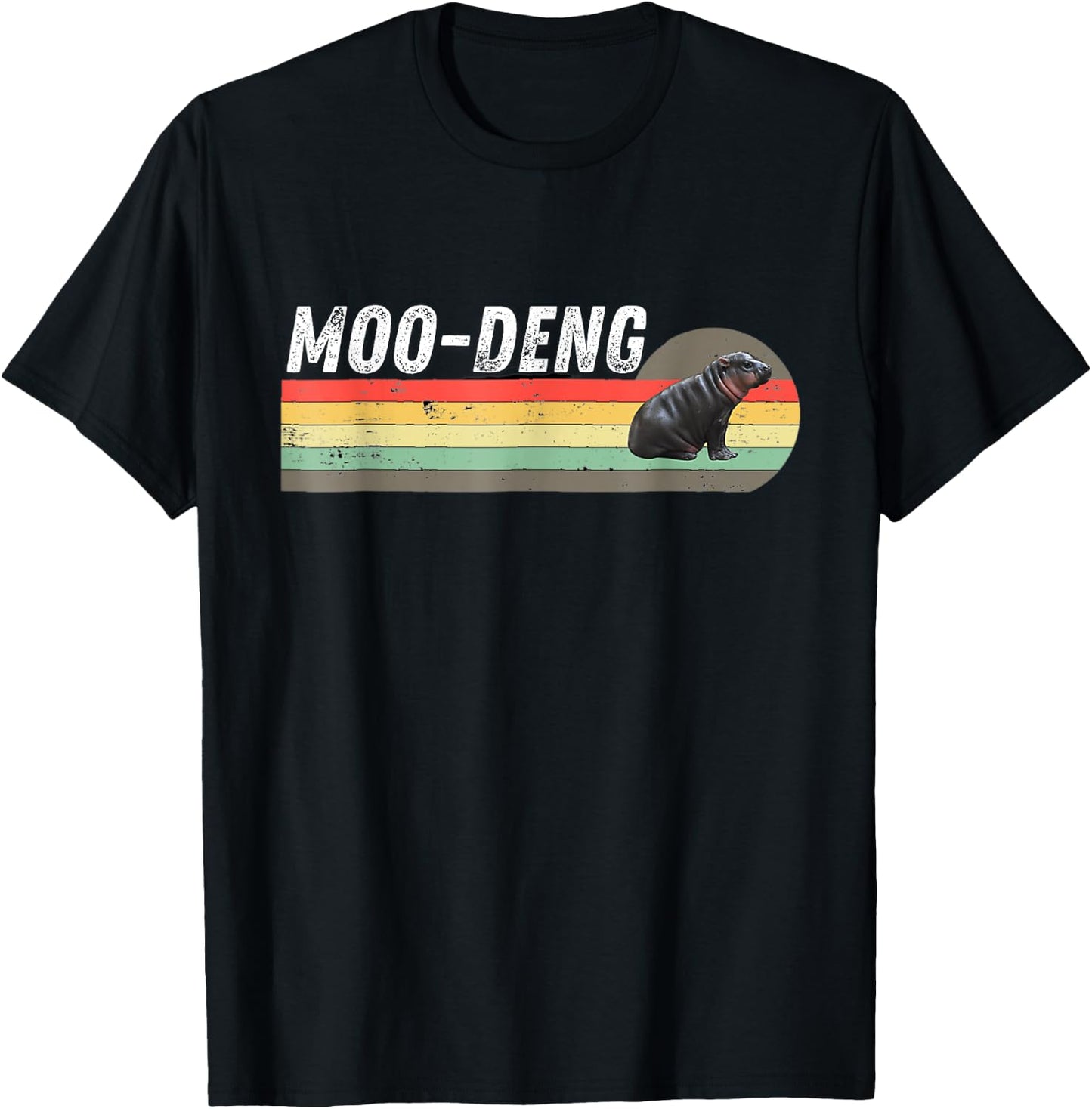 Moo-Deng Cute Baby Hippo Lovers Retro Design Funny T-Shirt - T-Shirt | Black
