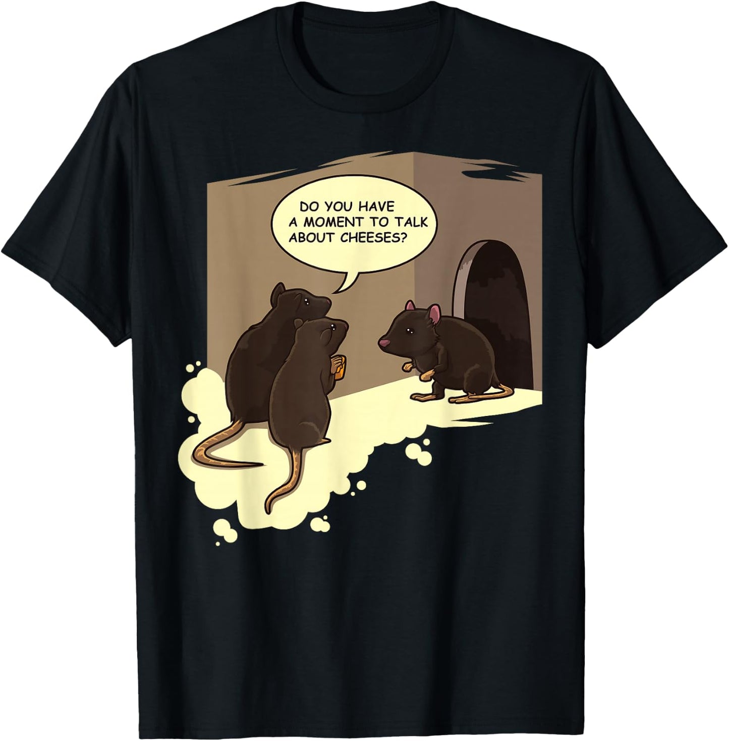 Funny Jesus Worship Cartoon Pun - Rats "Talk About Cheeses" T-Shirt - T-Shirt | Black