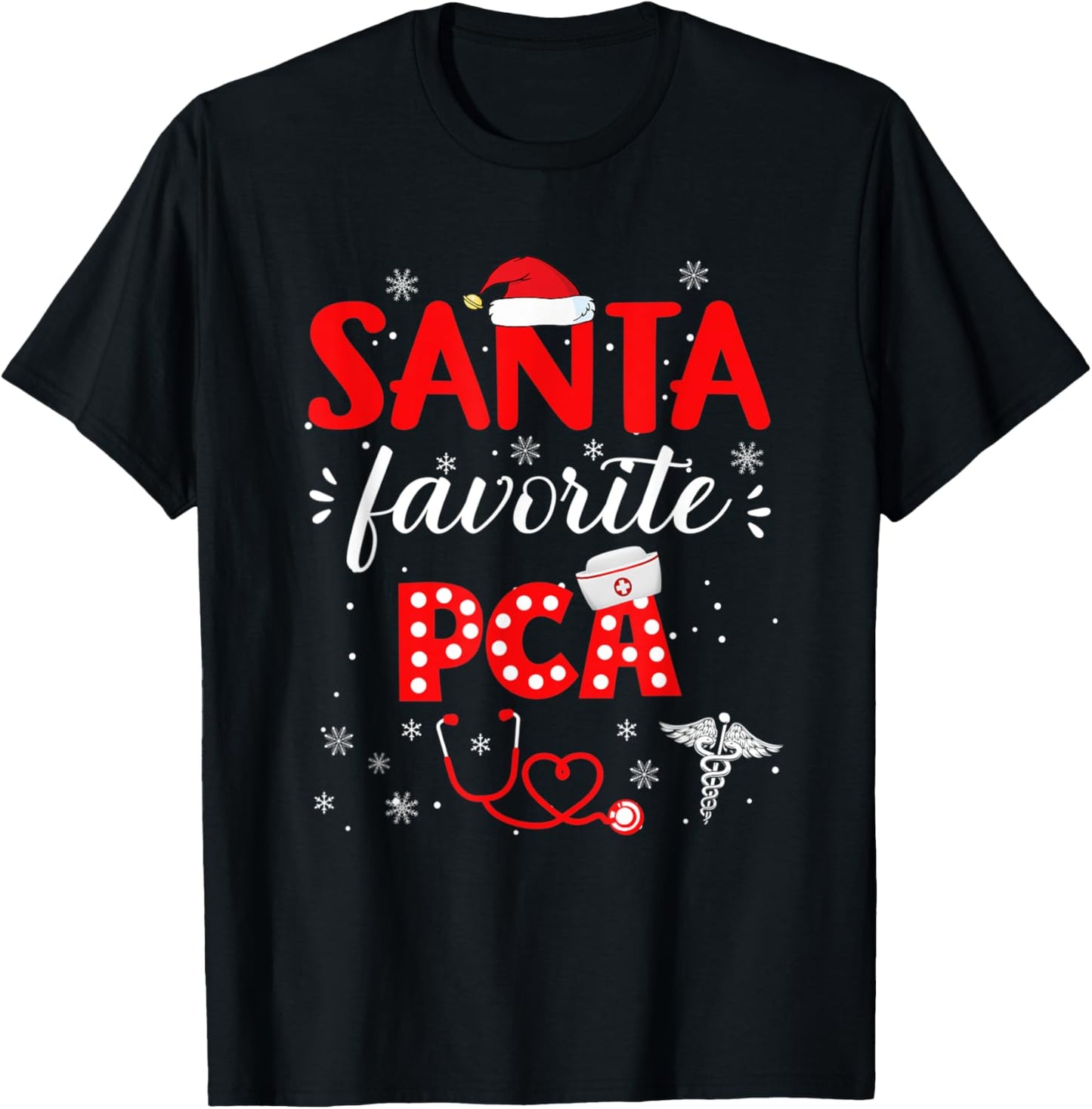 Santa favorite PCA for christmas in hospital Nurse Pajama T-Shirt - T-Shirt | Black