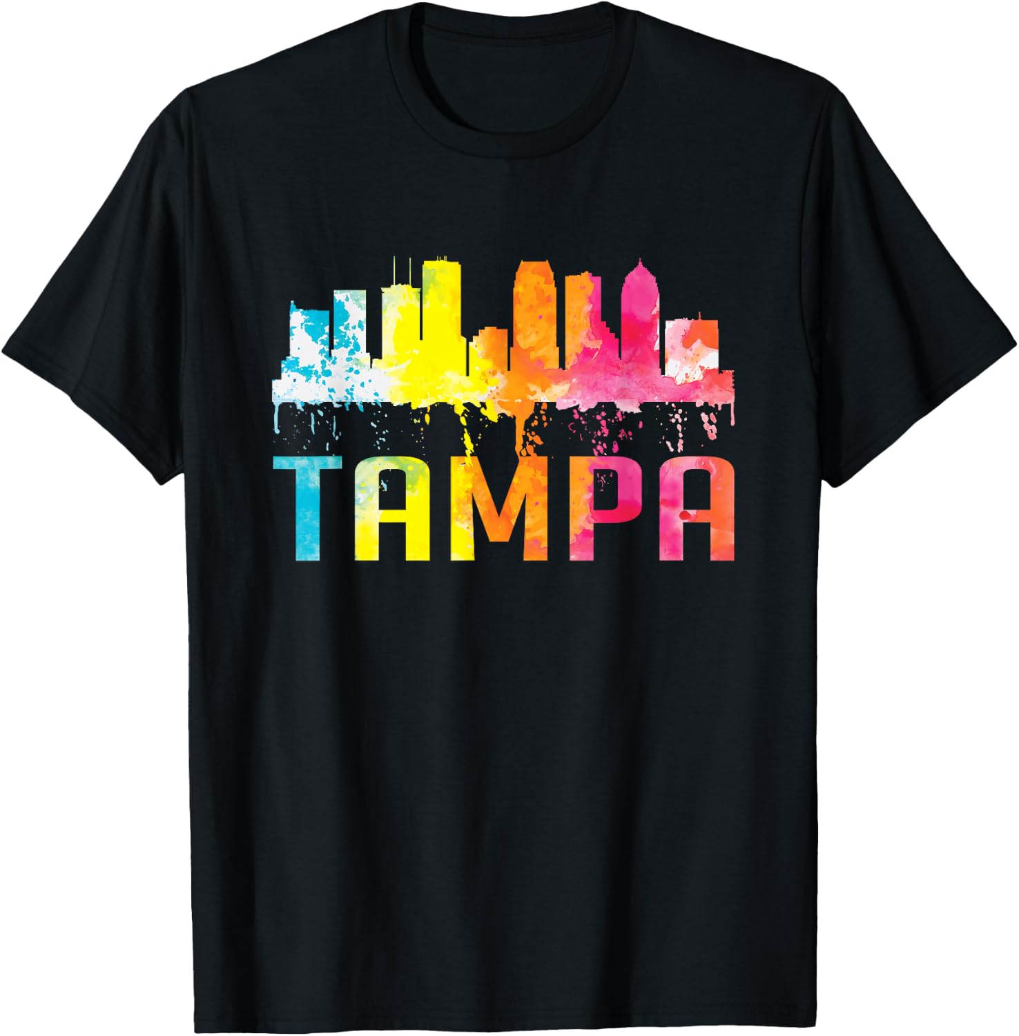 Tampa Florida Watercolor Art City Skyline Souvenir T-Shirt - T-Shirt | Black