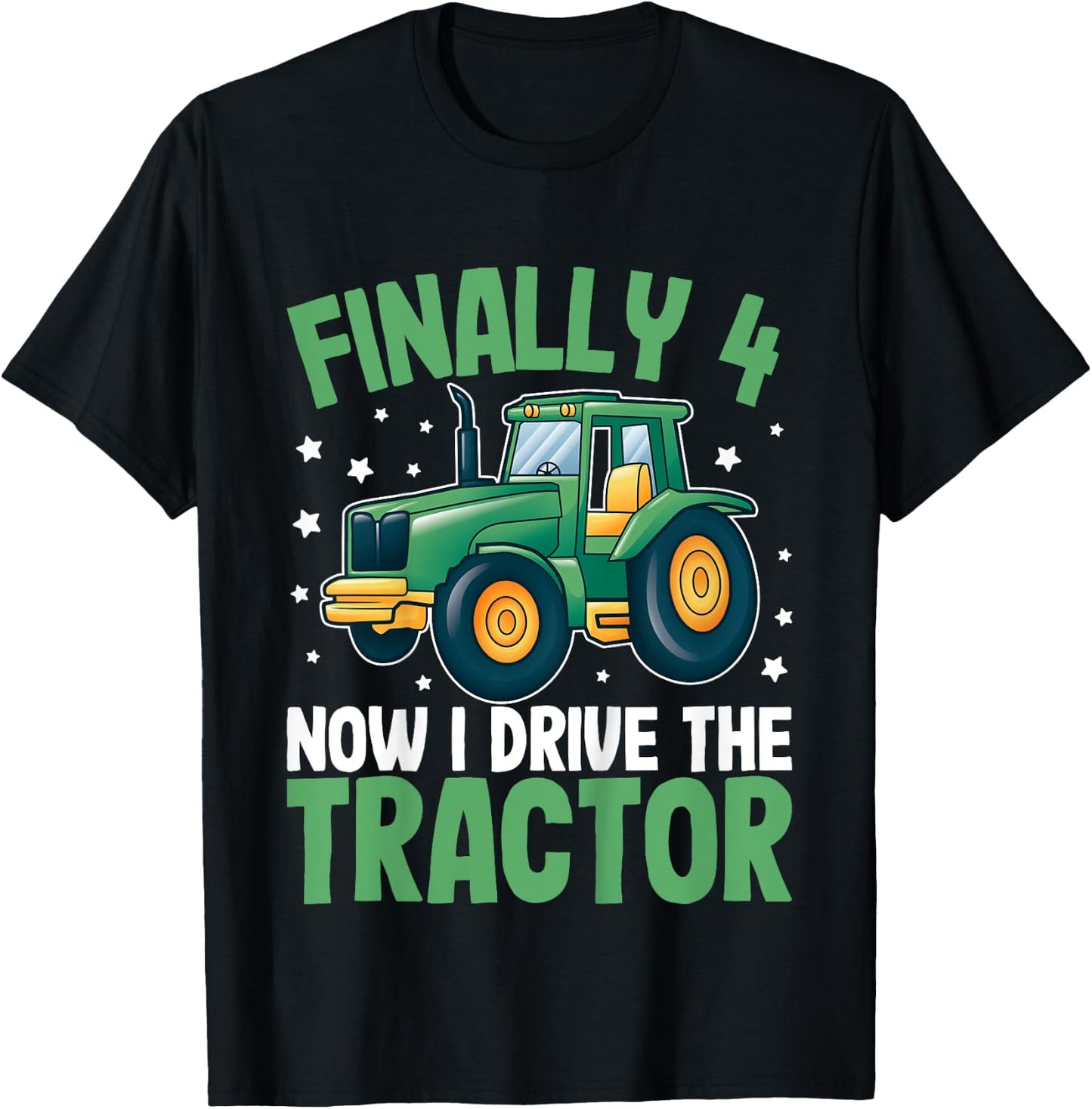 Kids Finally 4 Years | 4th Birthday | Farmer Toddler Boys Tractor T-Shirt - T-Shirt | Black