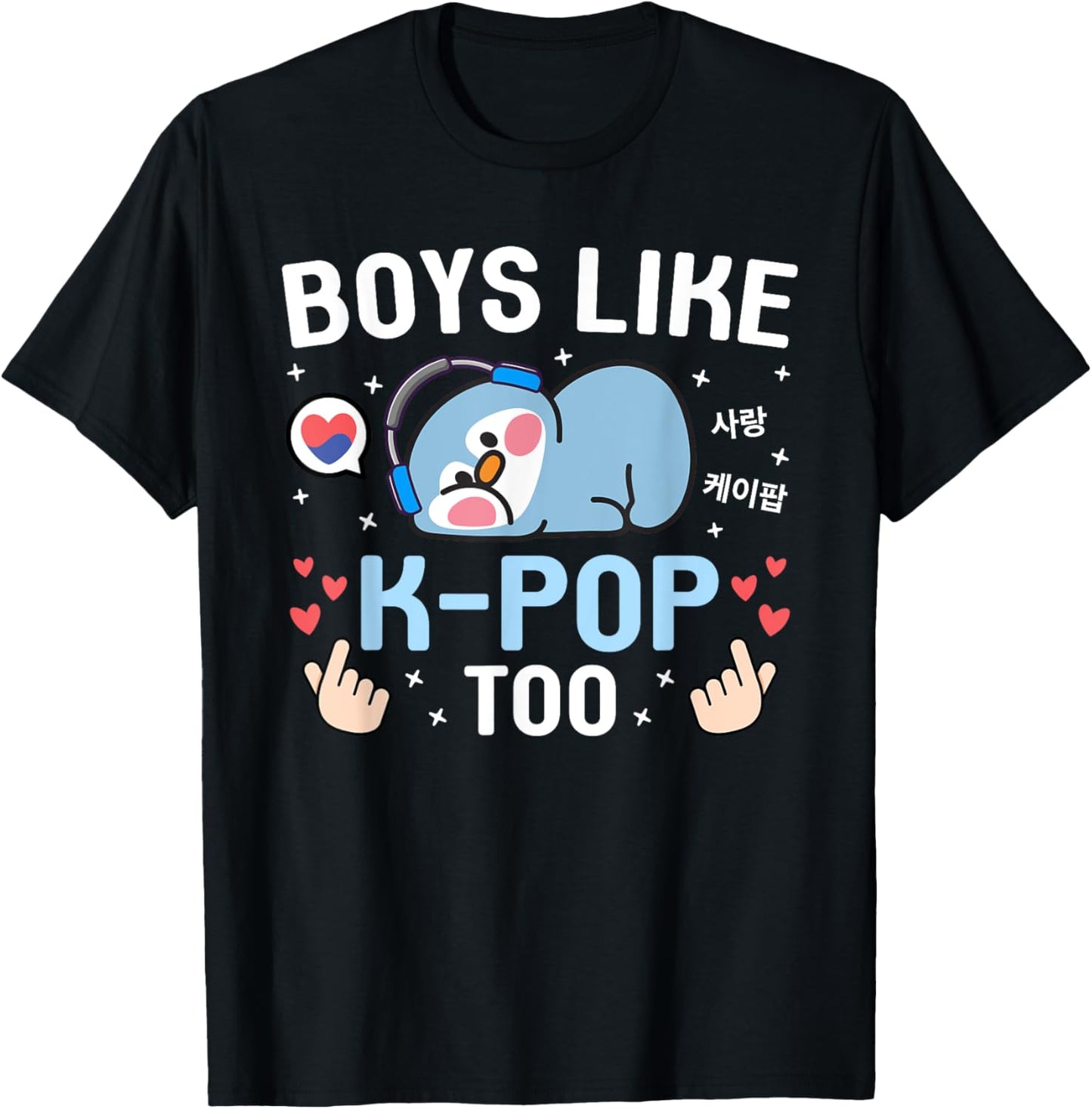 Boys Like K-Pop Too Cute Kawaii Penguin Korean Music K-Pop T-Shirt - T-Shirt | Black