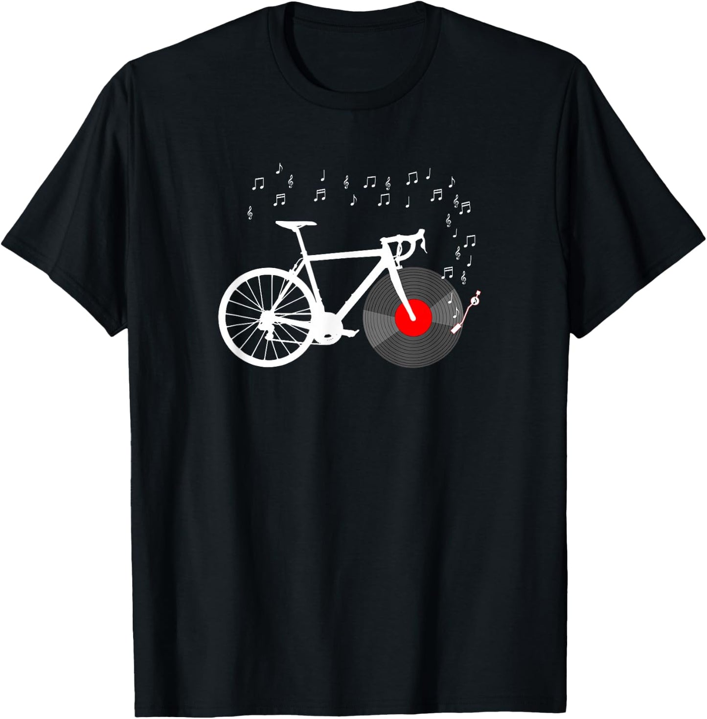 Bicycle Cycling Road Bike Vinyl Record Player Music Cyclist T-Shirt - T-Shirt | Black
