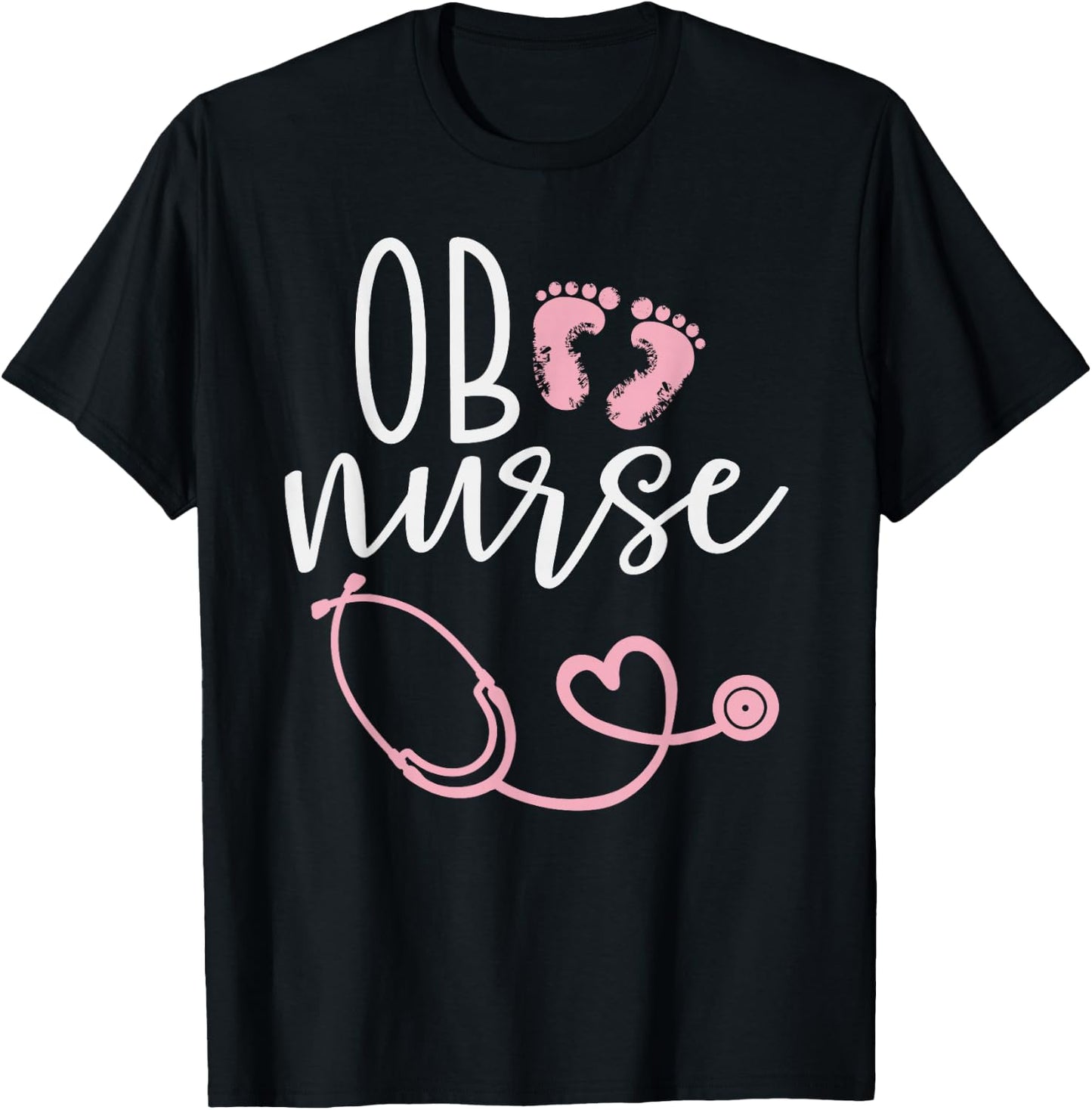 Cute OB Nurse Baby Feet Heart Design T-Shirt - T-Shirt | Black