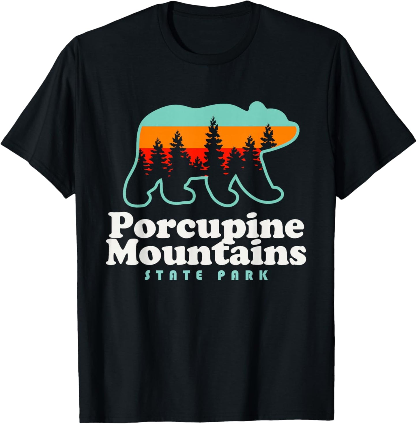 Porcupine Mountains Michigan Camping Hiking Bear T-Shirt - T-Shirt | Black