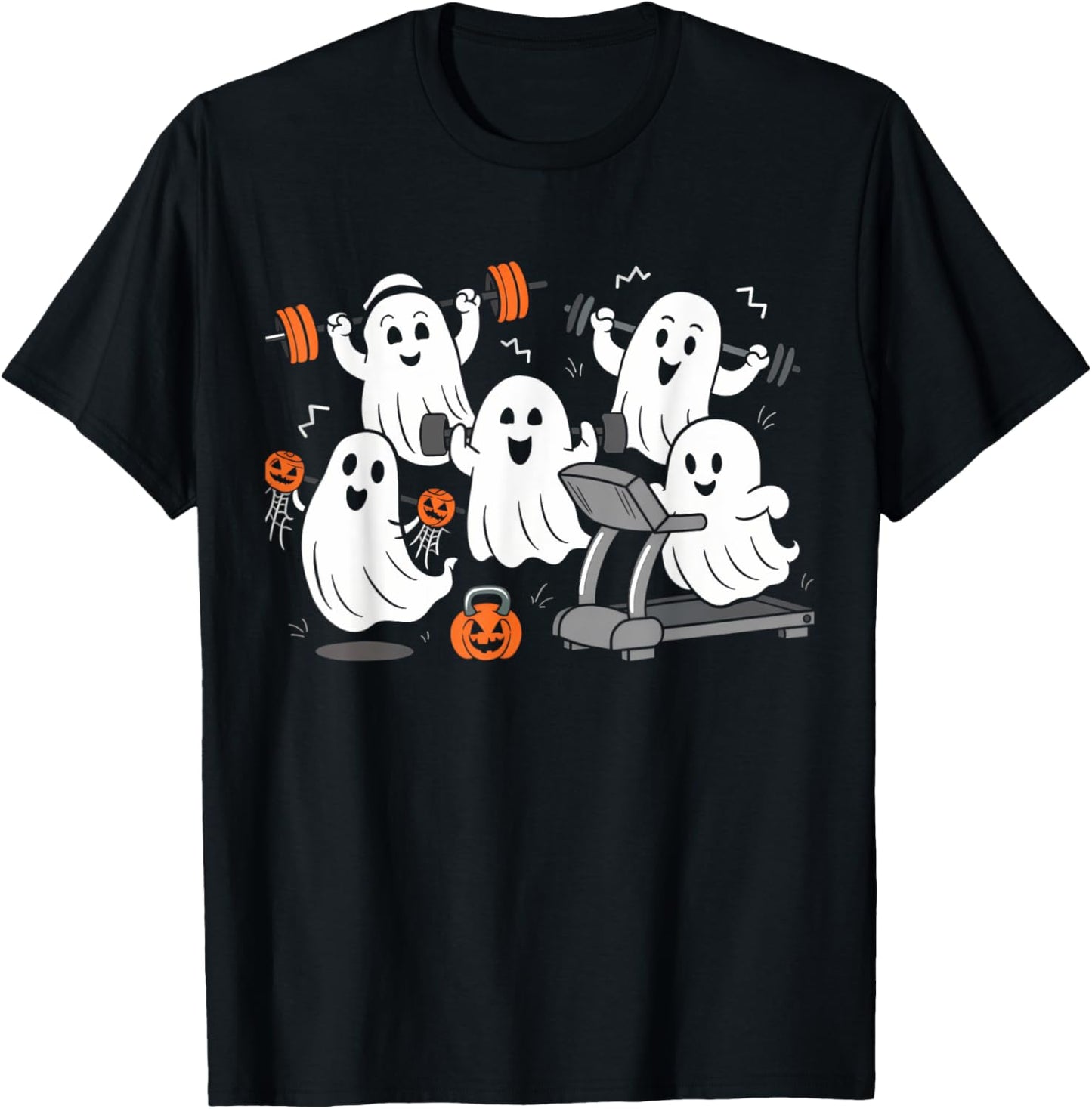 Working Out Ghost Gym Halloween Fitness Weightlifting T-Shirt - T-Shirt | Black
