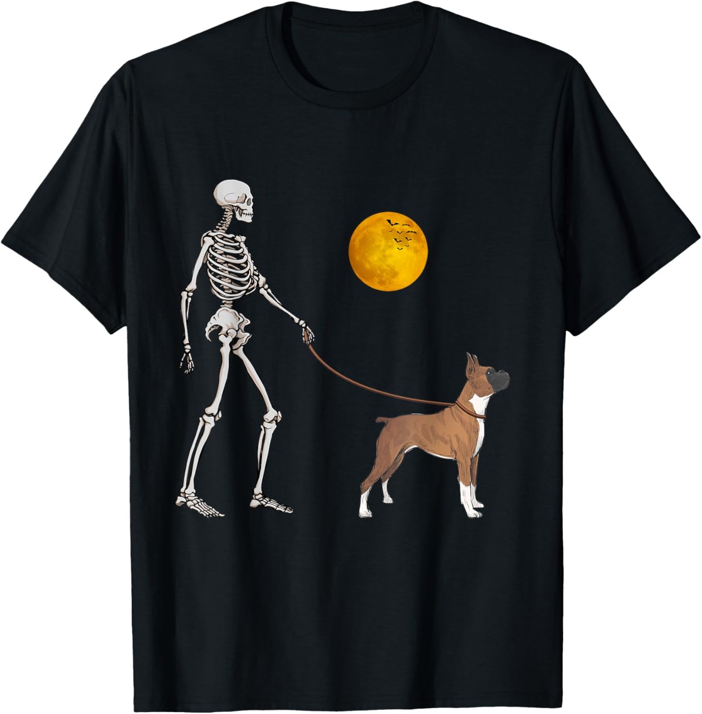 Boxer Skeleton Dog Walking Halloween Costume T-Shirt - T-Shirt | Black