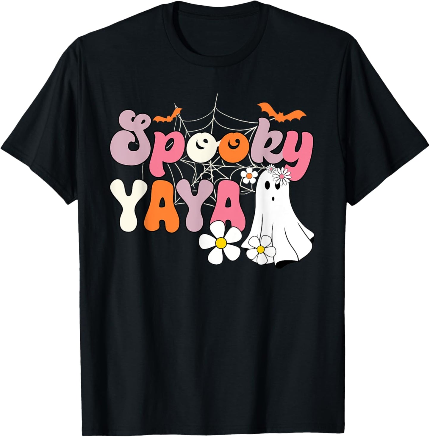 Groovy One Spooky Yaya Mama Grandma Witch Mom Halloween T-Shirt - T-Shirt | Black