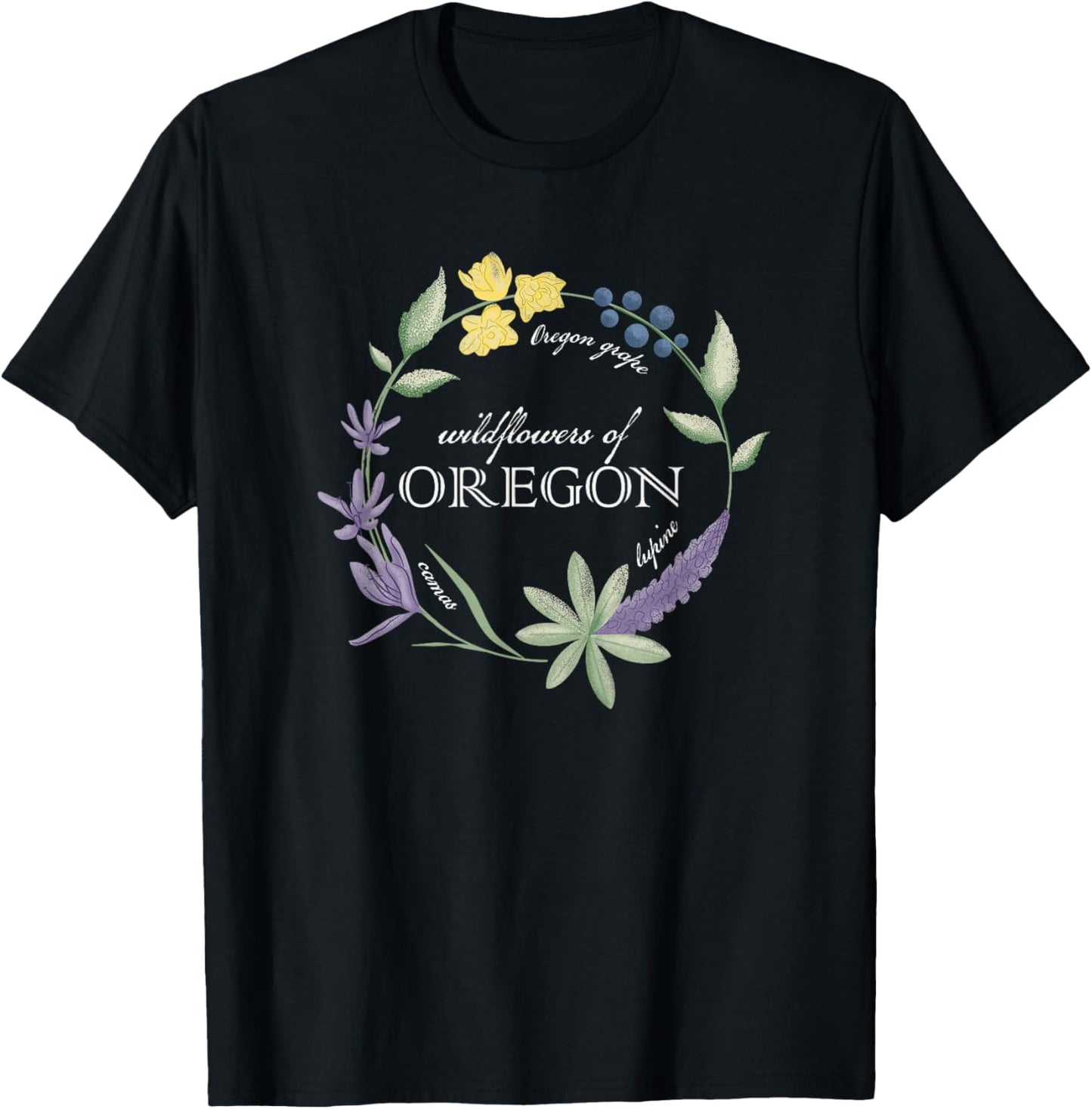Wildflowers of Oregon– Vintage Native Plants State Design T-Shirt - T-Shirt | Black