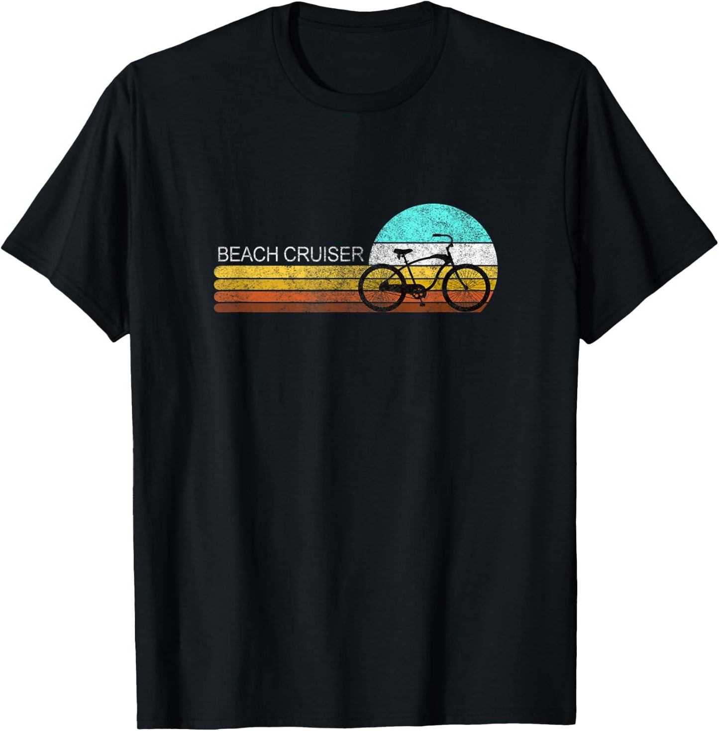 Distressed Beach Cruiser Bicycle Bike Cycle Retro Sunset T-Shirt - T-Shirt | Black