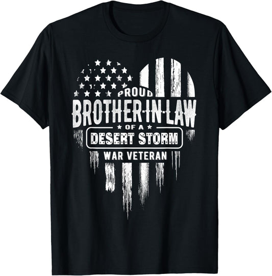 Proud Brother In Law Desert Storm War Veteran American Flag T-Shirt - T-Shirt | Black