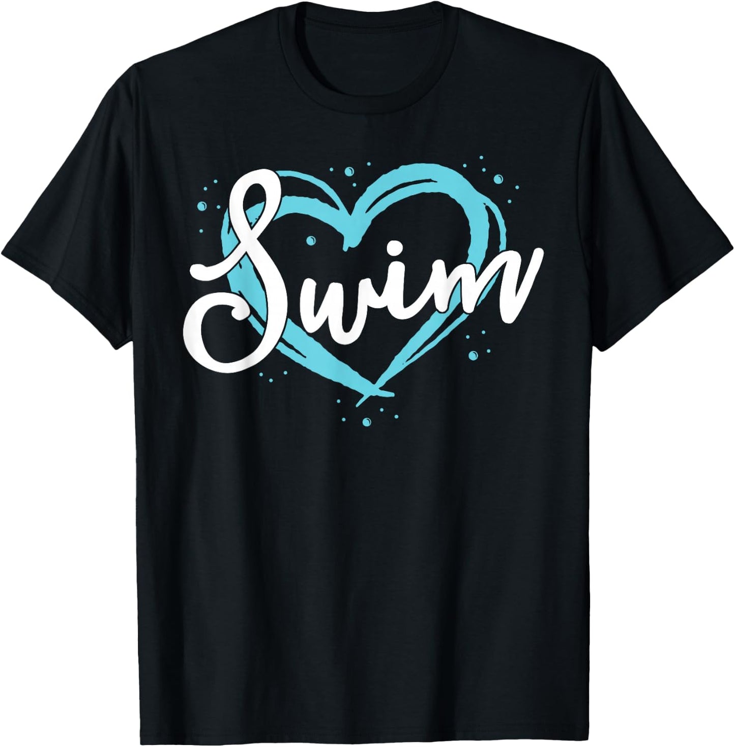 Love Swimming Swim Team Shirt Heart Lover Blue Swimmer Gift T-Shirt - T-Shirt | Black