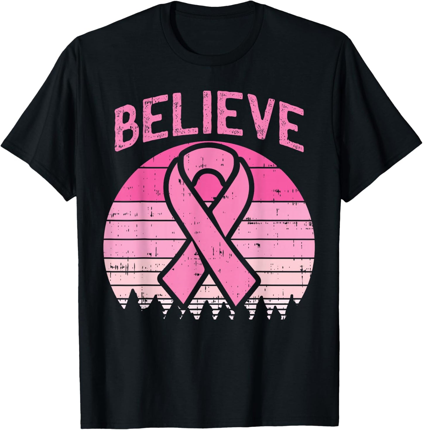Believe Breast Cancer Awareness Pink Ribbon Women Survivor T-Shirt - T-Shirt | Black