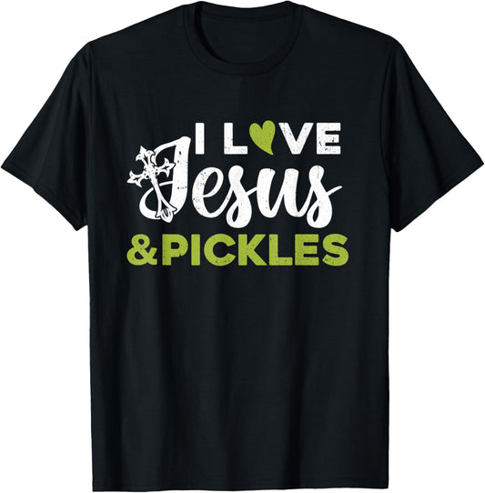 I Love Jesus And Pickle Cute Pickle & Sport Lovers Christian T-Shirt - T-Shirt | Black