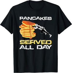 Pancakes Served All Day Fun Lineman Football Christmas Gifts T-Shirt - T-Shirt | Black