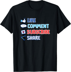 Like Comment Subscribe Cute Vlogger Streamer Gift T-Shirt - T-Shirt | Black