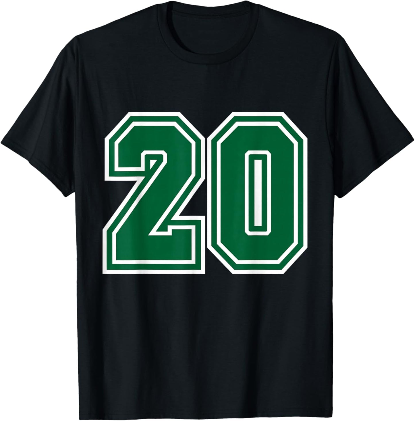 Number #20 Green Sports Team Varsity Number T-Shirt - T-Shirt | Black