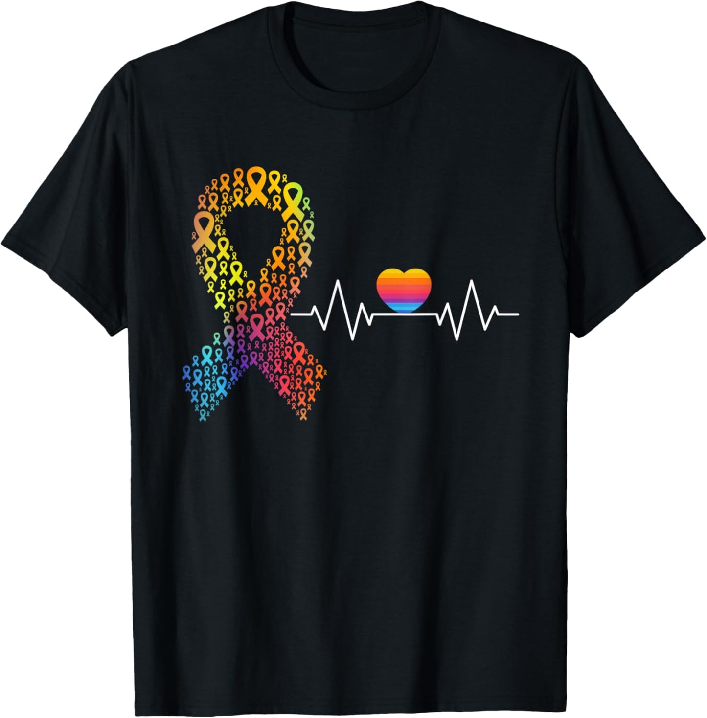 All Cancer Matters Awareness Day Heartbeat Ribbon T-Shirt - T-Shirt | Black