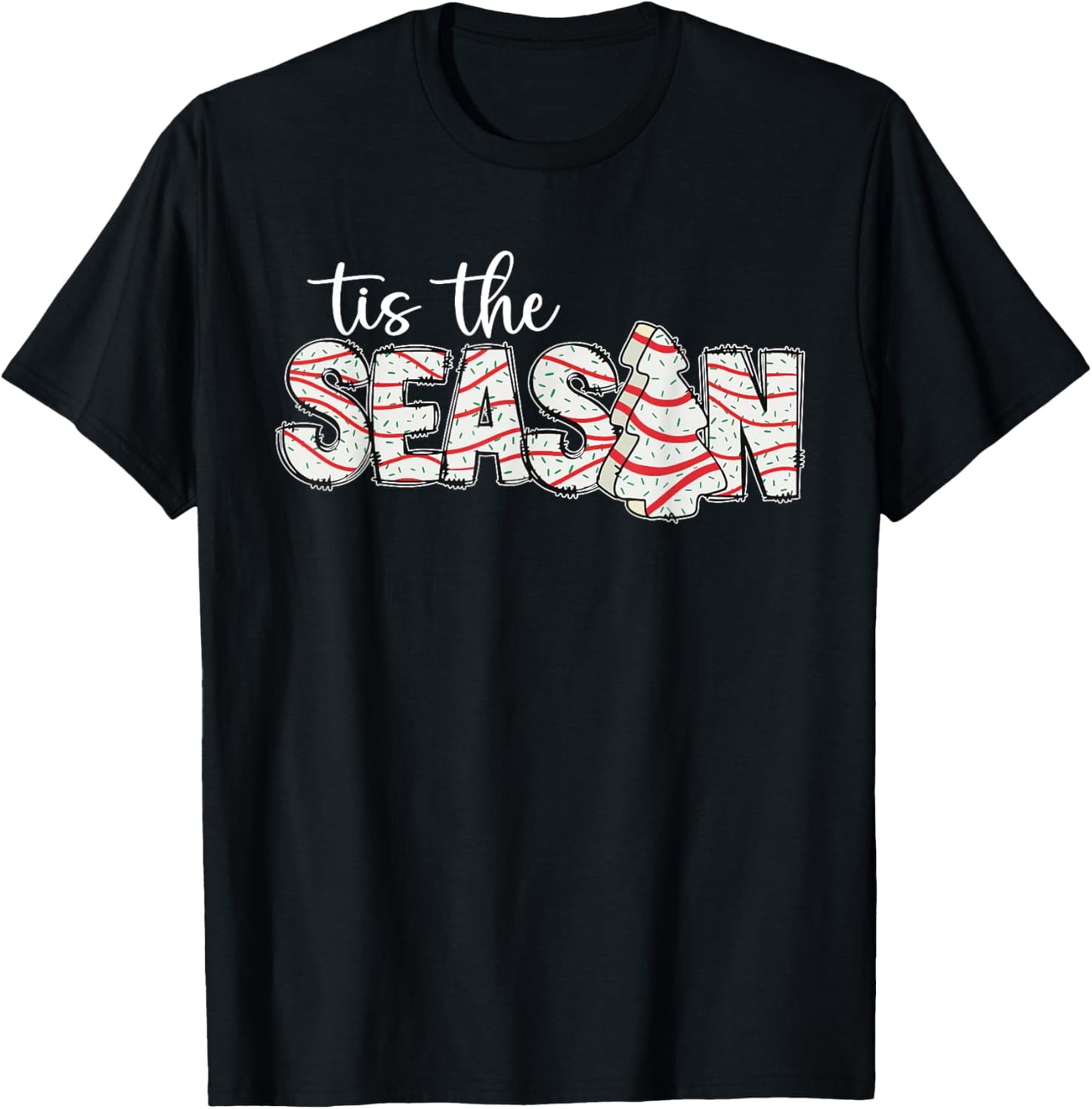 Tis The Season Christmas Lights Tree Cakes Debbie Groovy T-Shirt - T-Shirt | Black