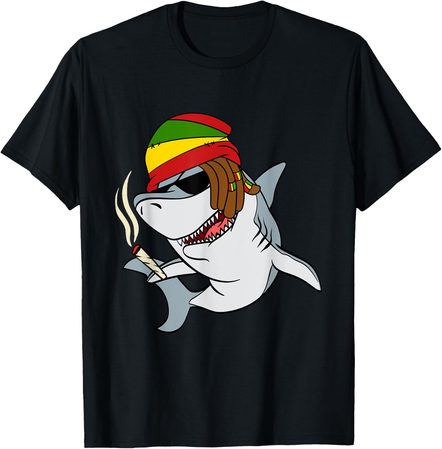 Funny Reggae Shark Design Gift Rastafari Shark T-Shirt - T-Shirt | Black