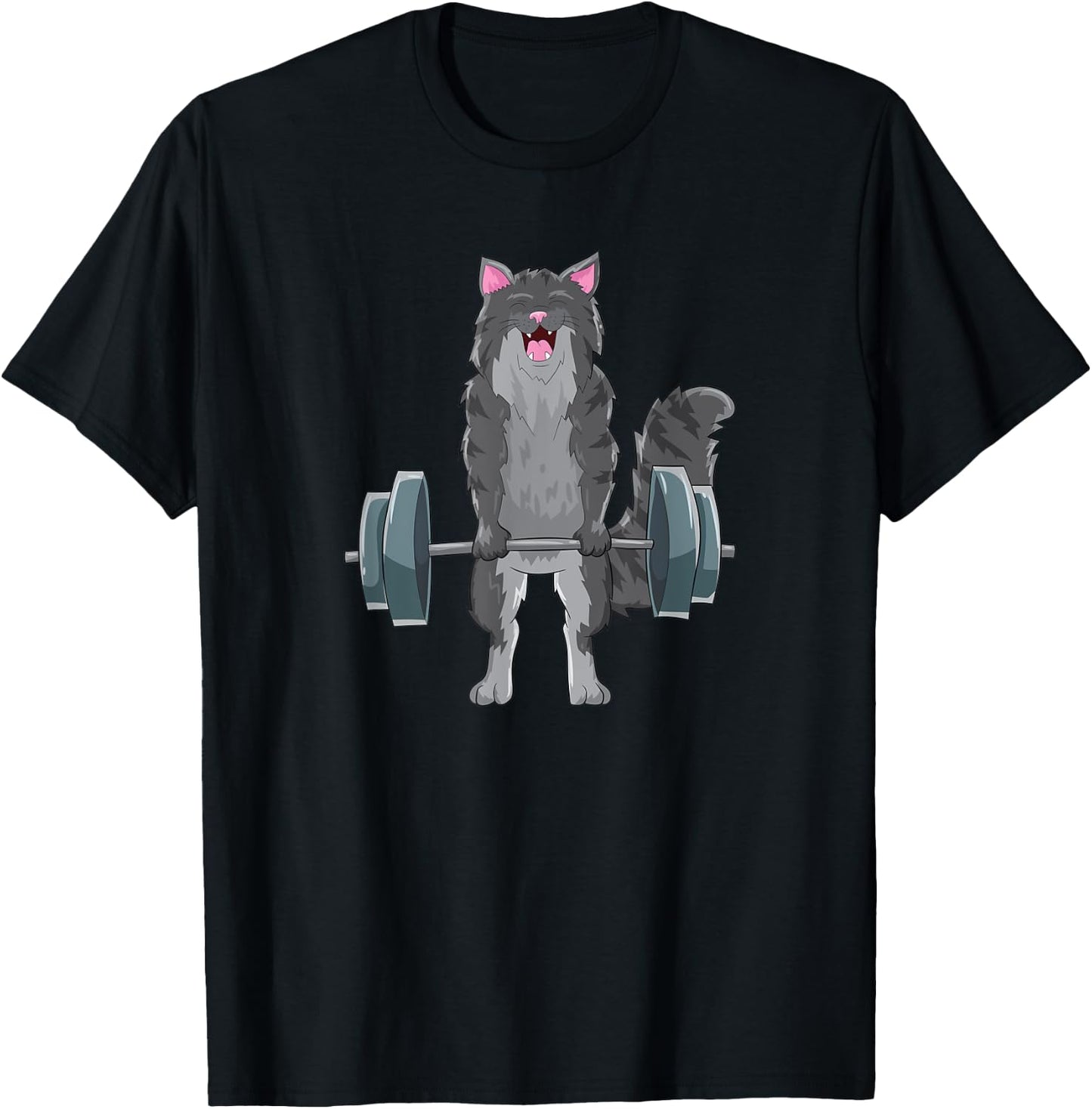 Cat Deadlifting Design Maine Coon Lift Gift T-Shirt - T-Shirt | Black