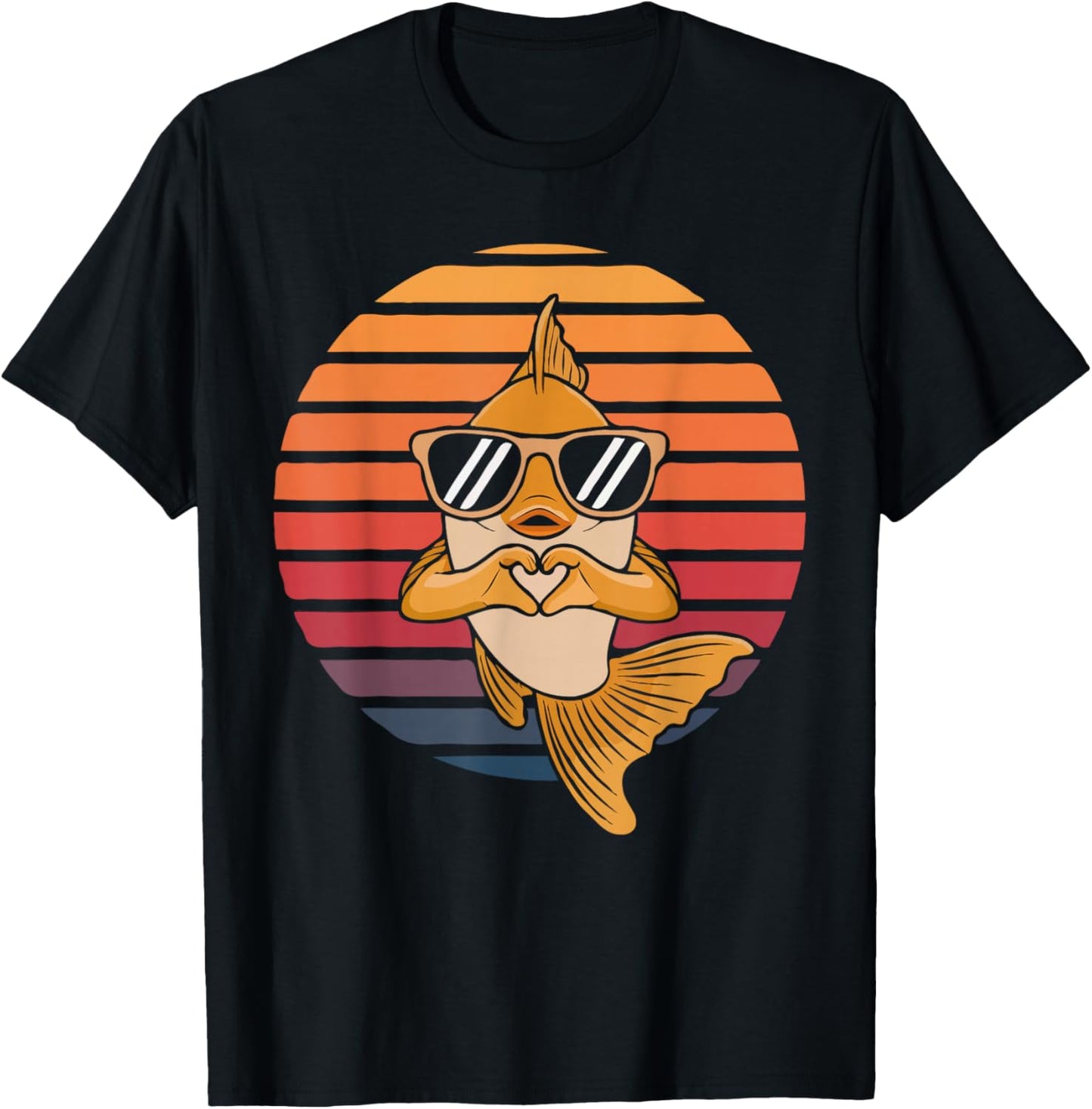 Heart Hands Funny Retro Goldfish Lover Sunglasses Making T-Shirt - T-Shirt | Black