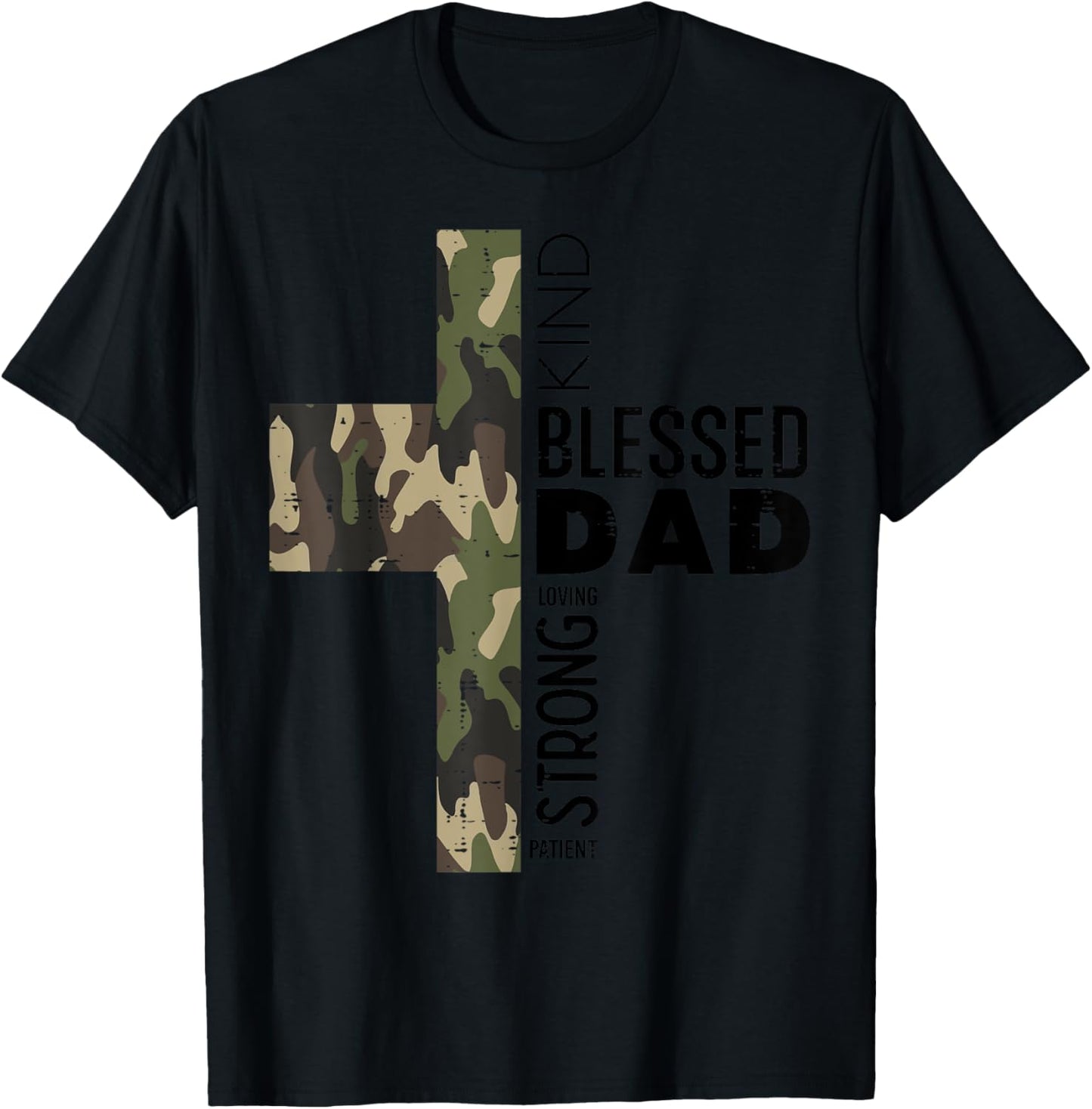Fathers Day Blessed Dad Camo Cross Christian Papa Daddy Men T-Shirt - T-Shirt | Black