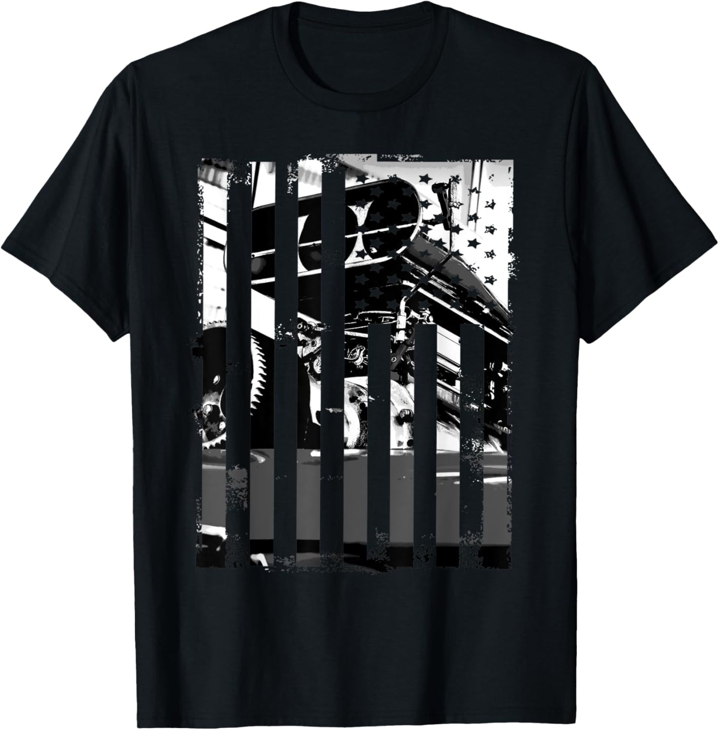 Funny Car Guy Gift - Horsepower American Flag Muscle Car T-Shirt - T-Shirt | Black