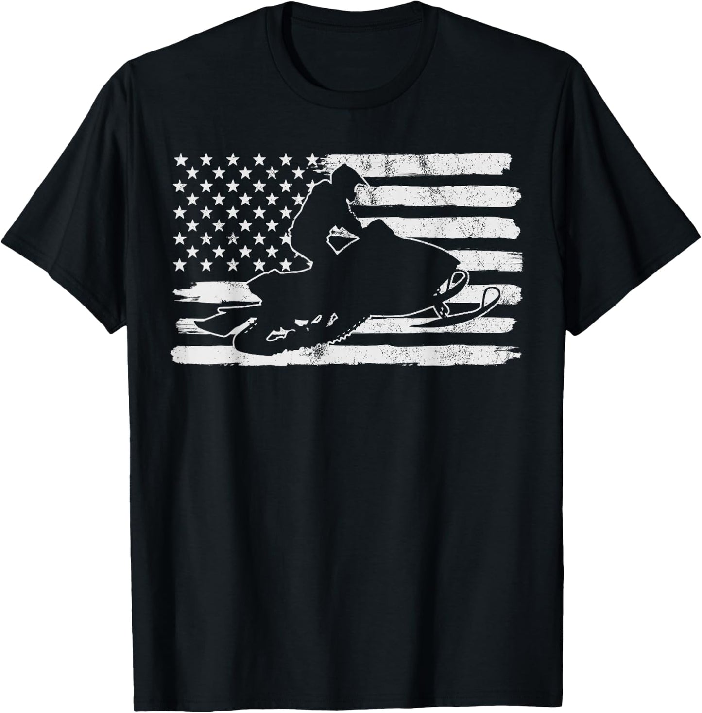 Vintage 4th Of July USA Flag Snowmobile Snow Mobile T-Shirt - T-Shirt | Black