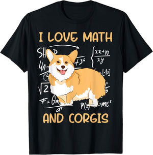 Funny Corgi Pet Dog - I Love Math And Corgis T-Shirt - T-Shirt | Black