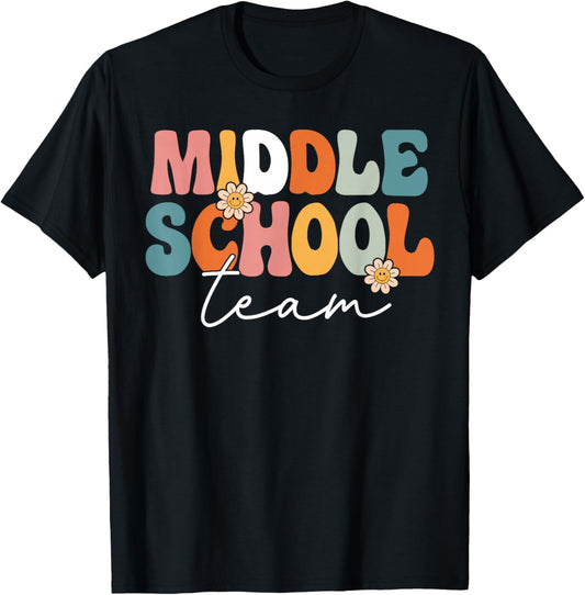 Middle School Team Retro Groovy Back To School 1st Grade T-Shirt - T-Shirt | Black