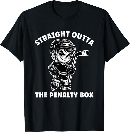 Youth Ice Hockey Funny Straight Outta Penalty Box Boys T-Shirt - T-Shirt | Black