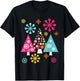 Groovy Retro Christmas Trees and Snowflakes T-Shirt - T-Shirt | Black