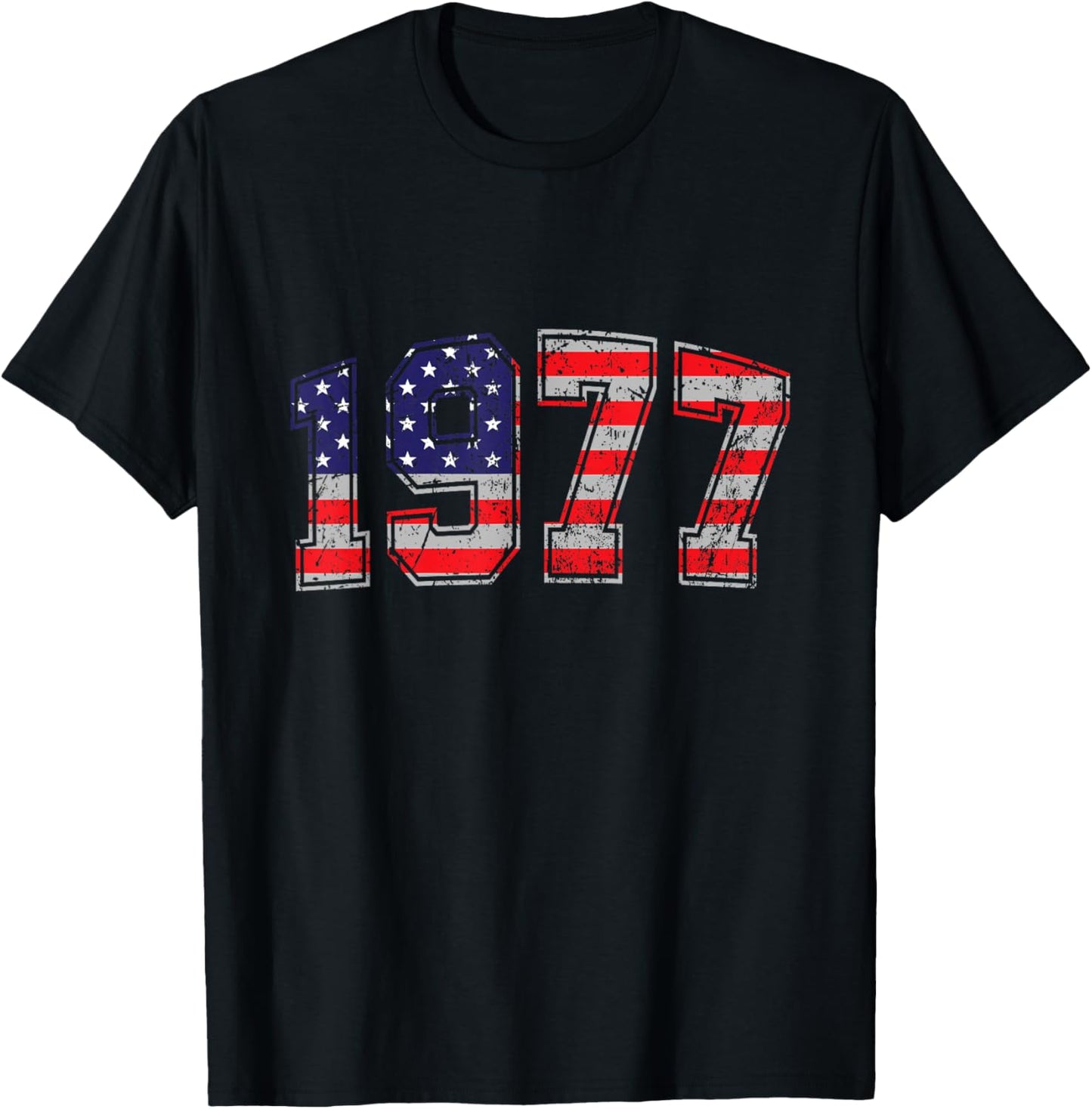 Vintage 1977 47 Years Old American Flag 4th Of July Retro T-Shirt - T-Shirt | Black