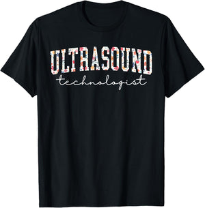 Floral Ultrasound Technologist Graduation Flower Sonographer T-Shirt - T-Shirt | Black