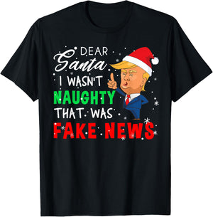 Fake Christmas Pajamas Shirt - Dear Santa T Shirt Fake News T-Shirt - T-Shirt | Black