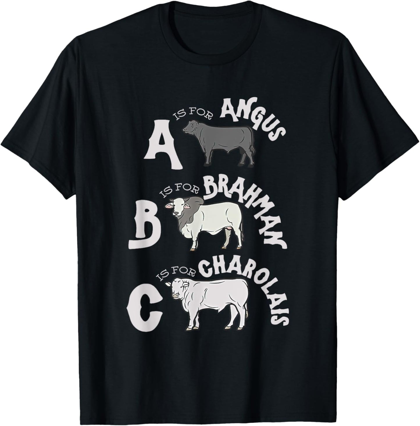Cow Alphabet Kids Retro ABC Angus Brahman Charolais Toddlers T-Shirt - T-Shirt | Black