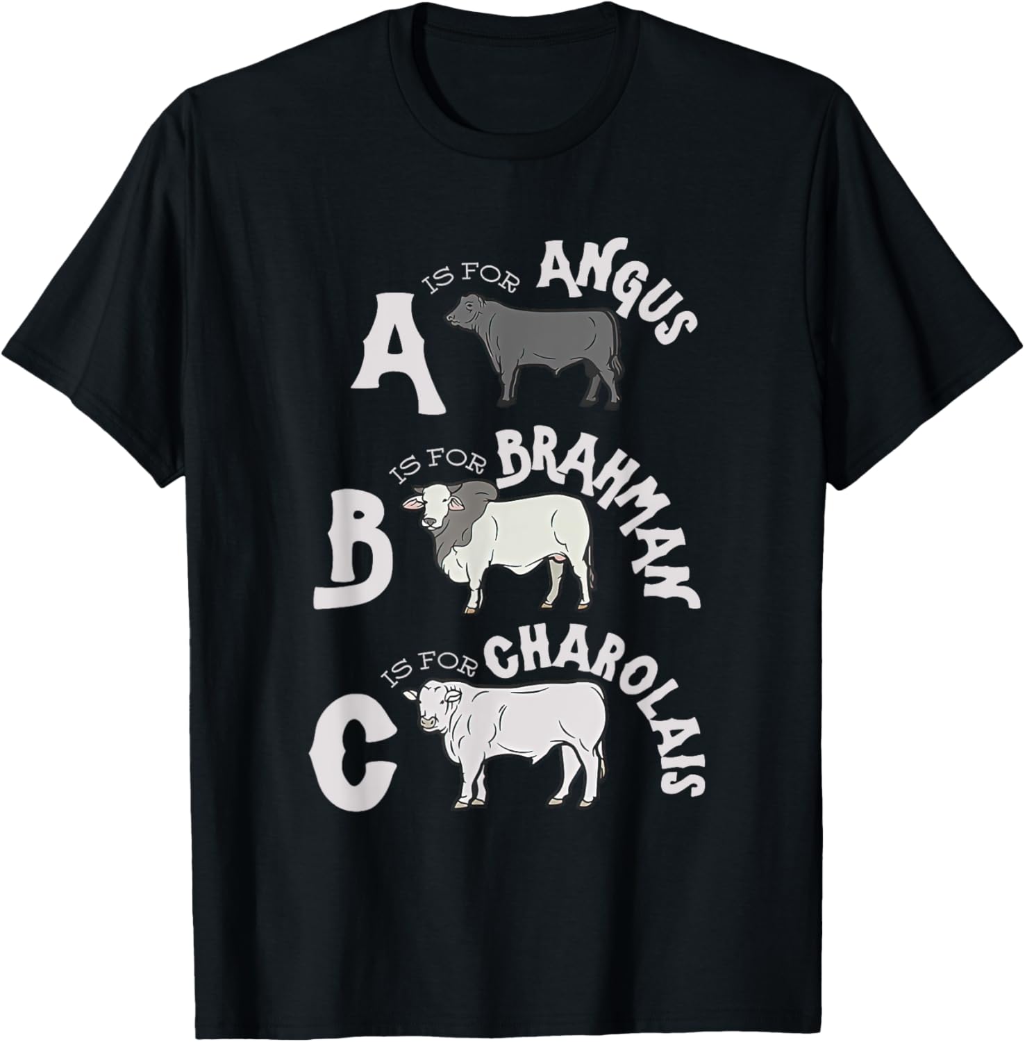 Cow Alphabet Kids Retro ABC Angus Brahman Charolais Toddlers T-Shirt - T-Shirt | Black