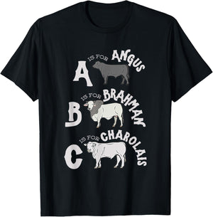 Cow Alphabet Kids Retro ABC Angus Brahman Charolais Toddlers T-Shirt - T-Shirt | Black