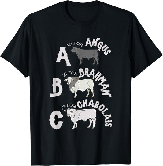 Cow Alphabet Kids Retro ABC Angus Brahman Charolais Toddlers T-Shirt - T-Shirt | Black