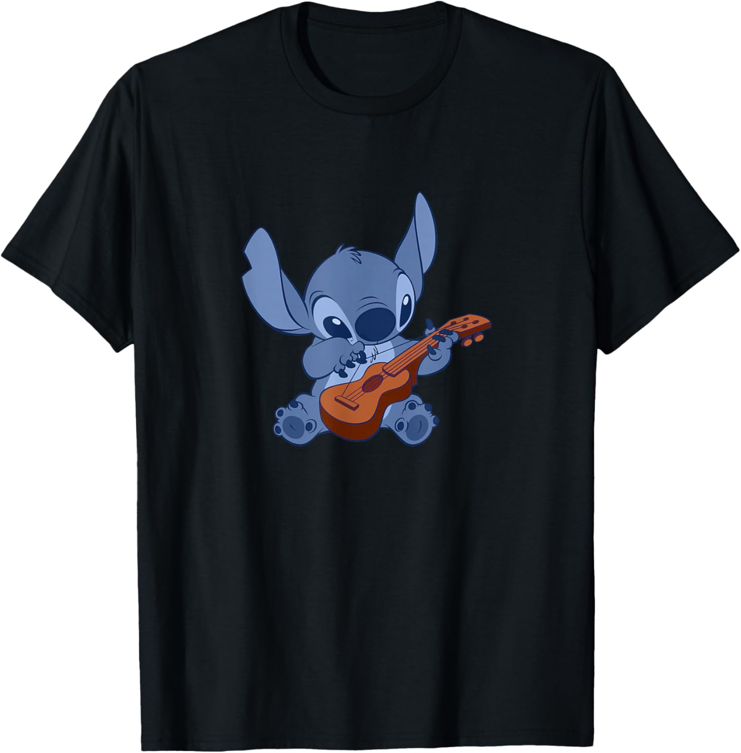 Disney Lilo & Stitch Adorable Ukulele Musical Portrait T-Shirt - T-Shirt | Black