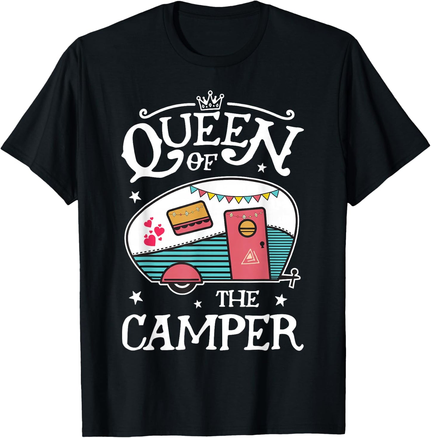 Queen of The Camper Funny Camping Outdoor Women Girls Zip T-Shirt - T-Shirt | Black