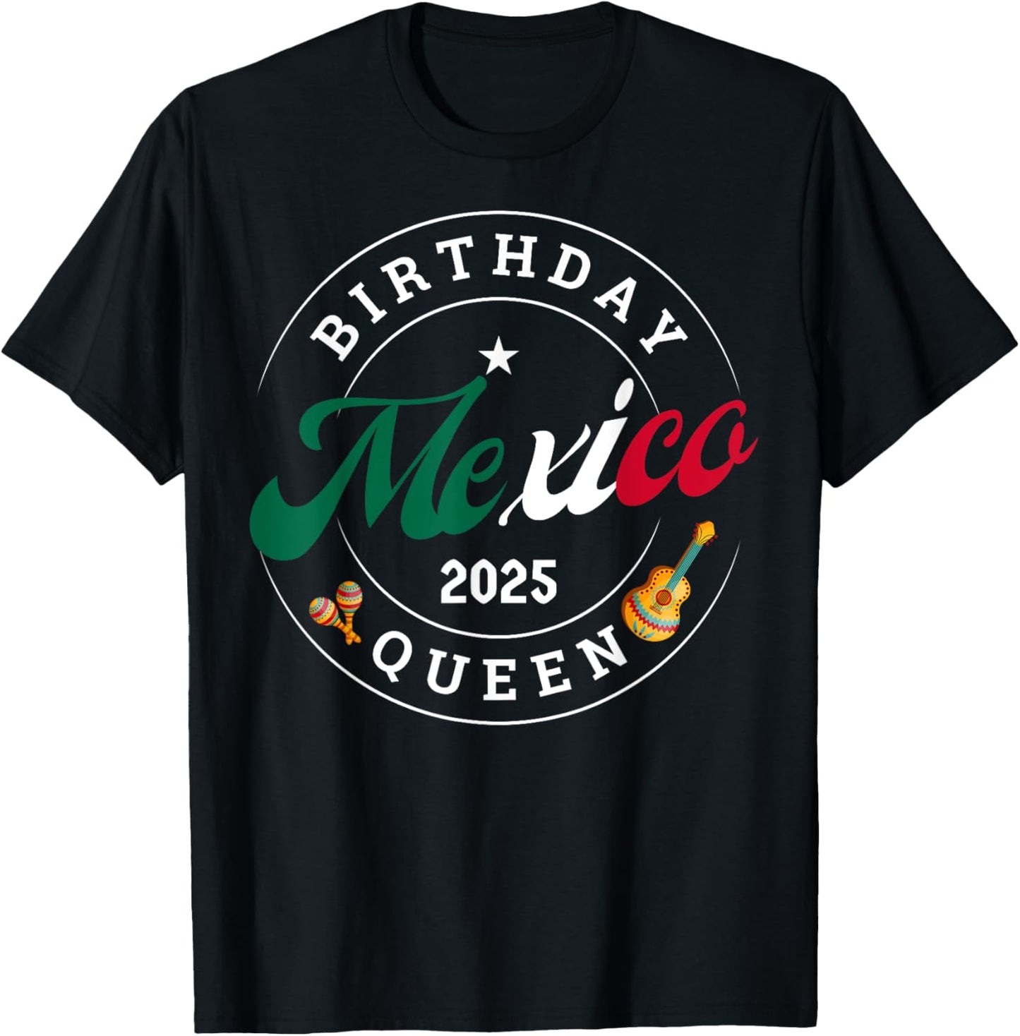 Birthday Queen Mexico 2025 Girl Trip Party Vacation Matching T-Shirt - T-Shirt | Black