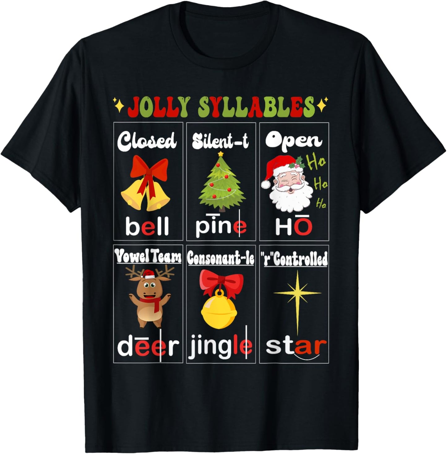 Christmas Reading Teacher Syllable Types Reading Teacher T-Shirt - T-Shirt | Black