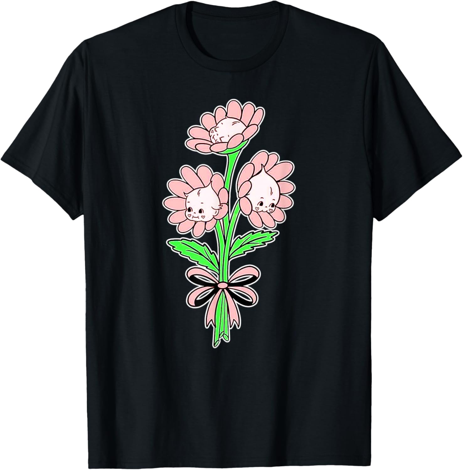 Kewpie Baby Flower Bouquet Spring Flowers T-Shirt - T-Shirt | Black