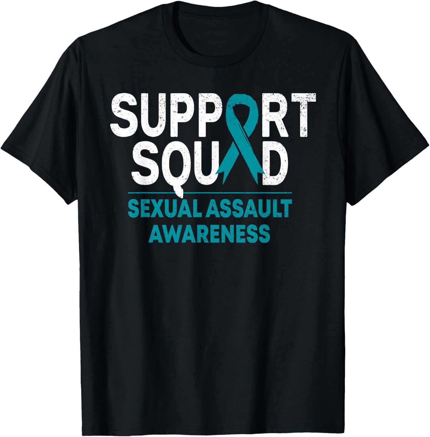 Support Squad Sexual Assault Awareness Month Teal Ribbon T-Shirt - T-Shirt | Black