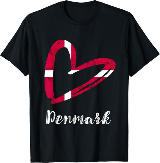 Dansk Denmark Flag Vintage Heart Denmark Danish Roots T-Shirt - T-Shirt | Black