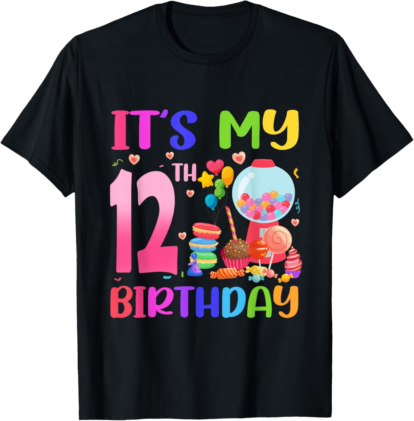 It's My 12th Birthday Girl Candy Candyland 12 Year Old T-Shirt - T-Shirt | Black